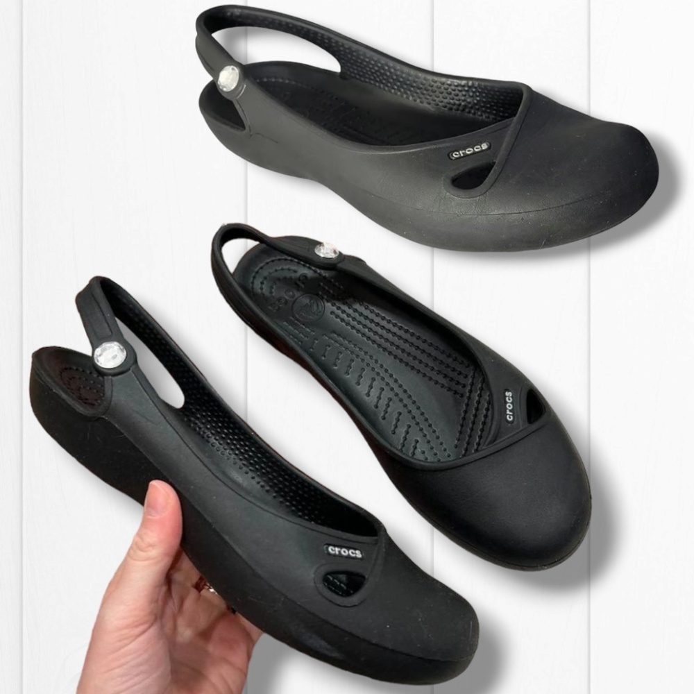 CROCS Women's Olivia Black Jeweled Slingback Croslite Flat Sandals